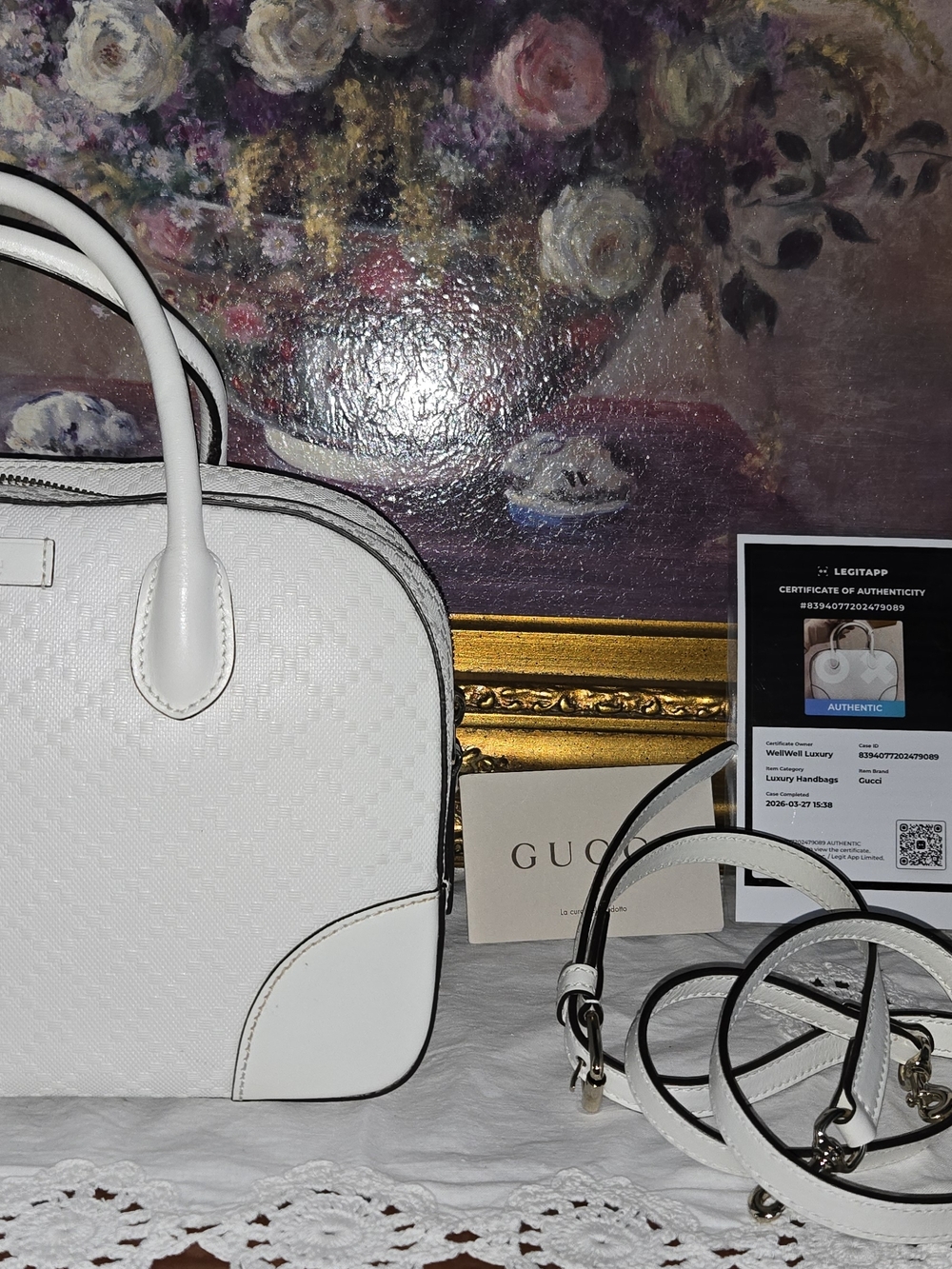 Gucci White Leather Dome Satchel Bag